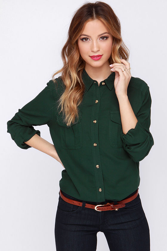 Obey Cadet - Forest Green Top - Button ...